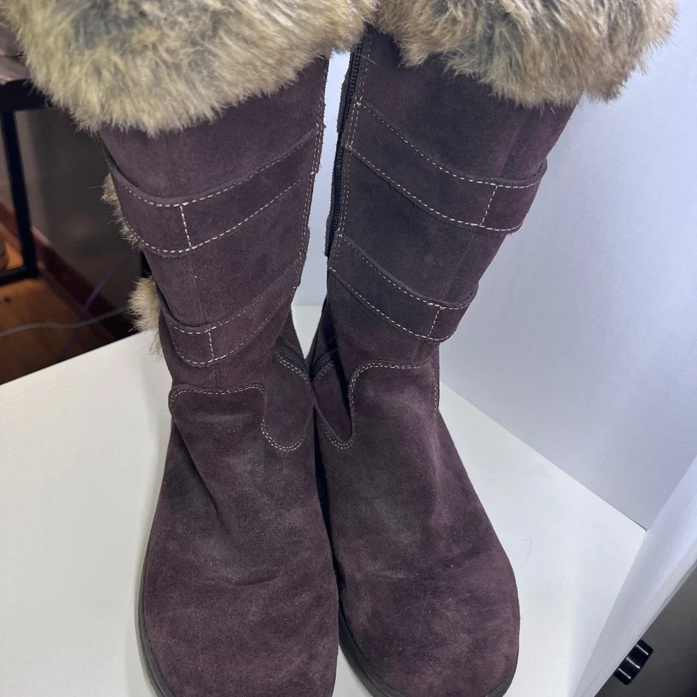 L.L. Bean Women's Size 8 Brown Suede Fur Lined‎ Winter Boots Zip Buckle